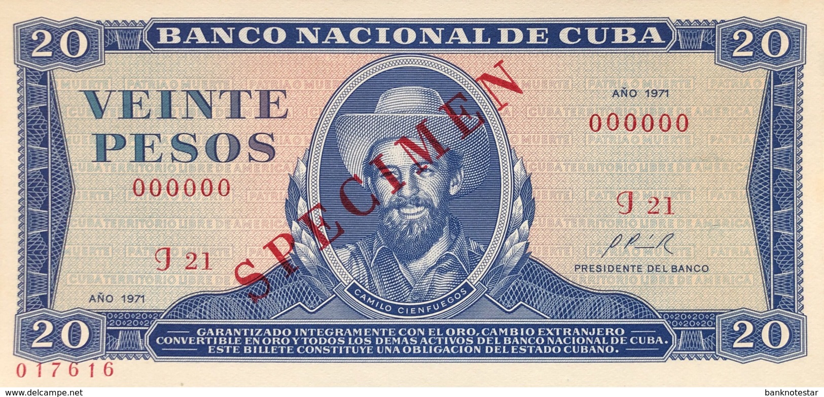 Cuba 20 Pesos, P-105aS (1971) - UNC - SPECIMEN - Kuba