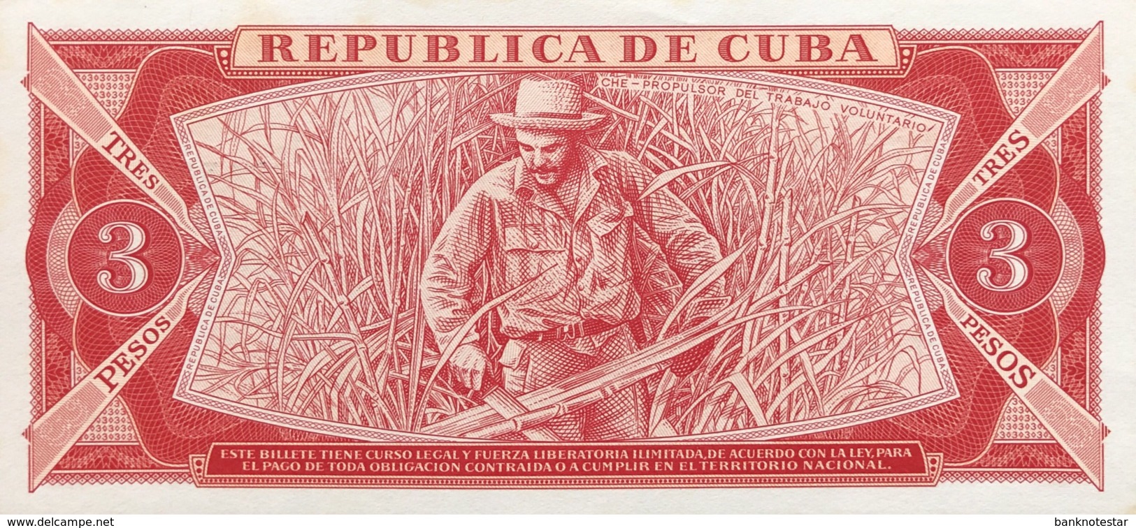 Cuba 3 Pesos, P-107b (1989) - AUNC - Che Banknote - Cuba