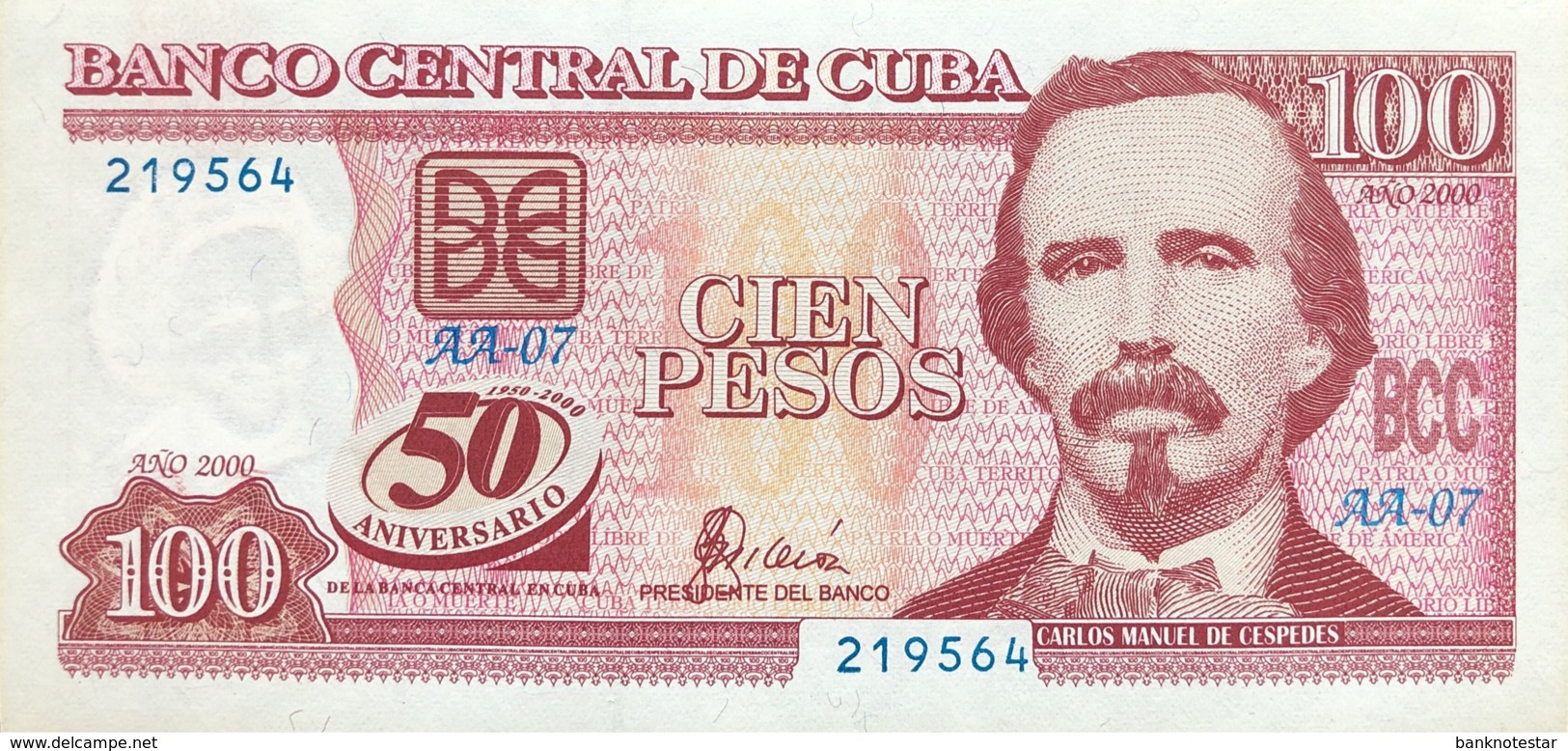 Cuba 100 Pesos, P-120 (2000) - UNC - 50 Years Central Bank - RARE! - Cuba