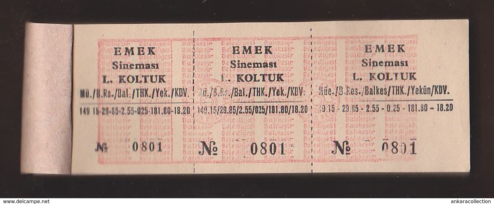 AC - EMEK CINEMA 100 PIECES UNUSED TICKETS WITH COUNTERFOILS 0801 - 0900 BALIKASIR, TURKEY - Tickets De Concerts