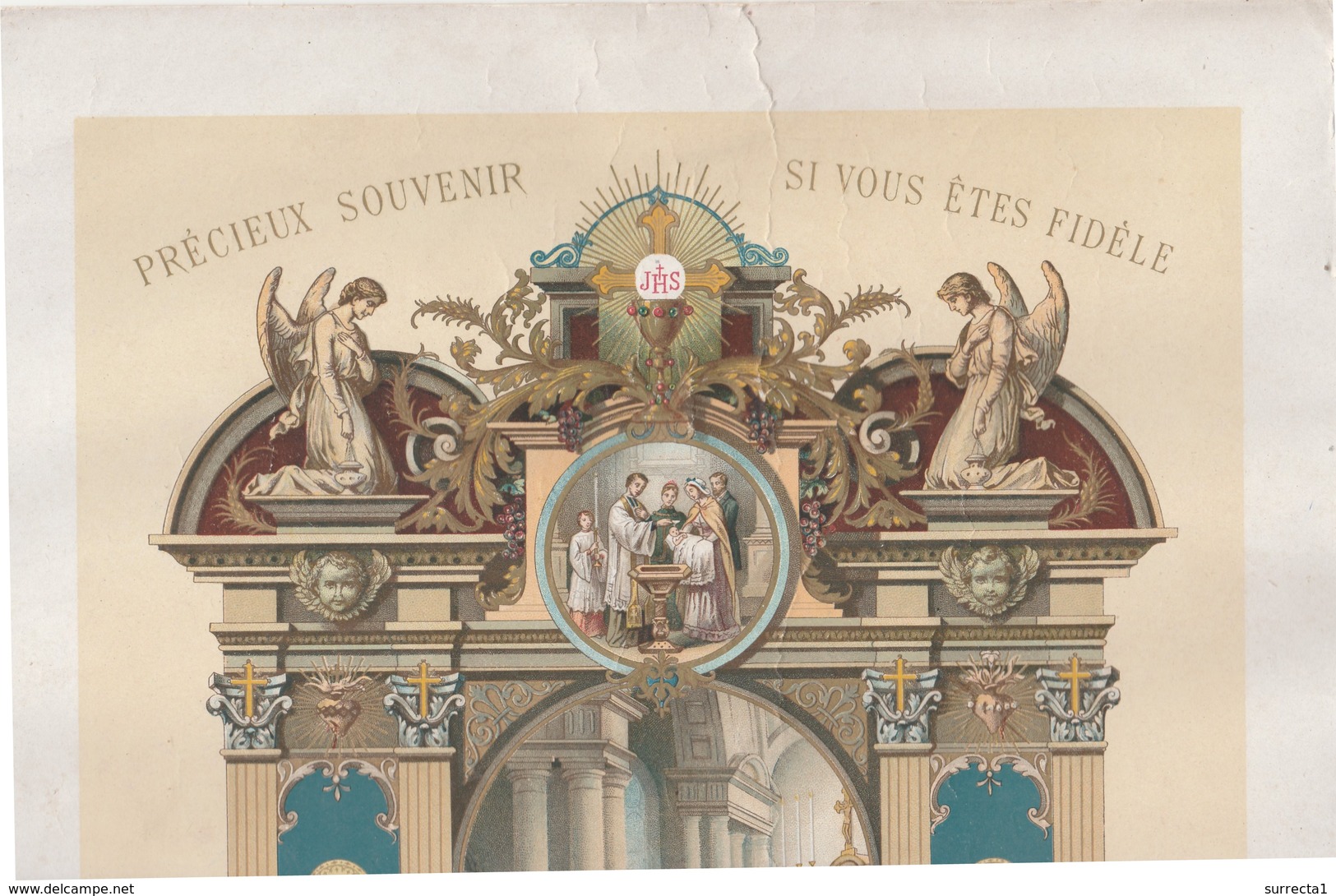 Belle Rare Affiche Couleur "Souvenir De Communion" 1925 / Religion / Berthelard / Eglise St Christophe à Mulhouse 68 - Religion & Esotérisme