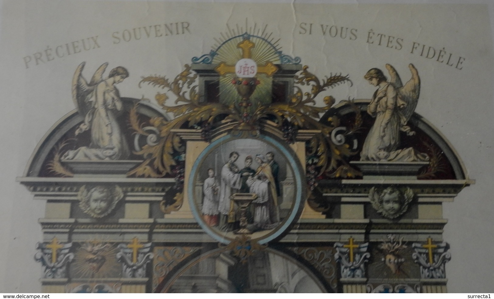 Belle Rare Affiche Couleur "Souvenir De Communion" 1925 / Religion / Berthelard / Eglise St Christophe à Mulhouse 68 - Religion & Esotericism