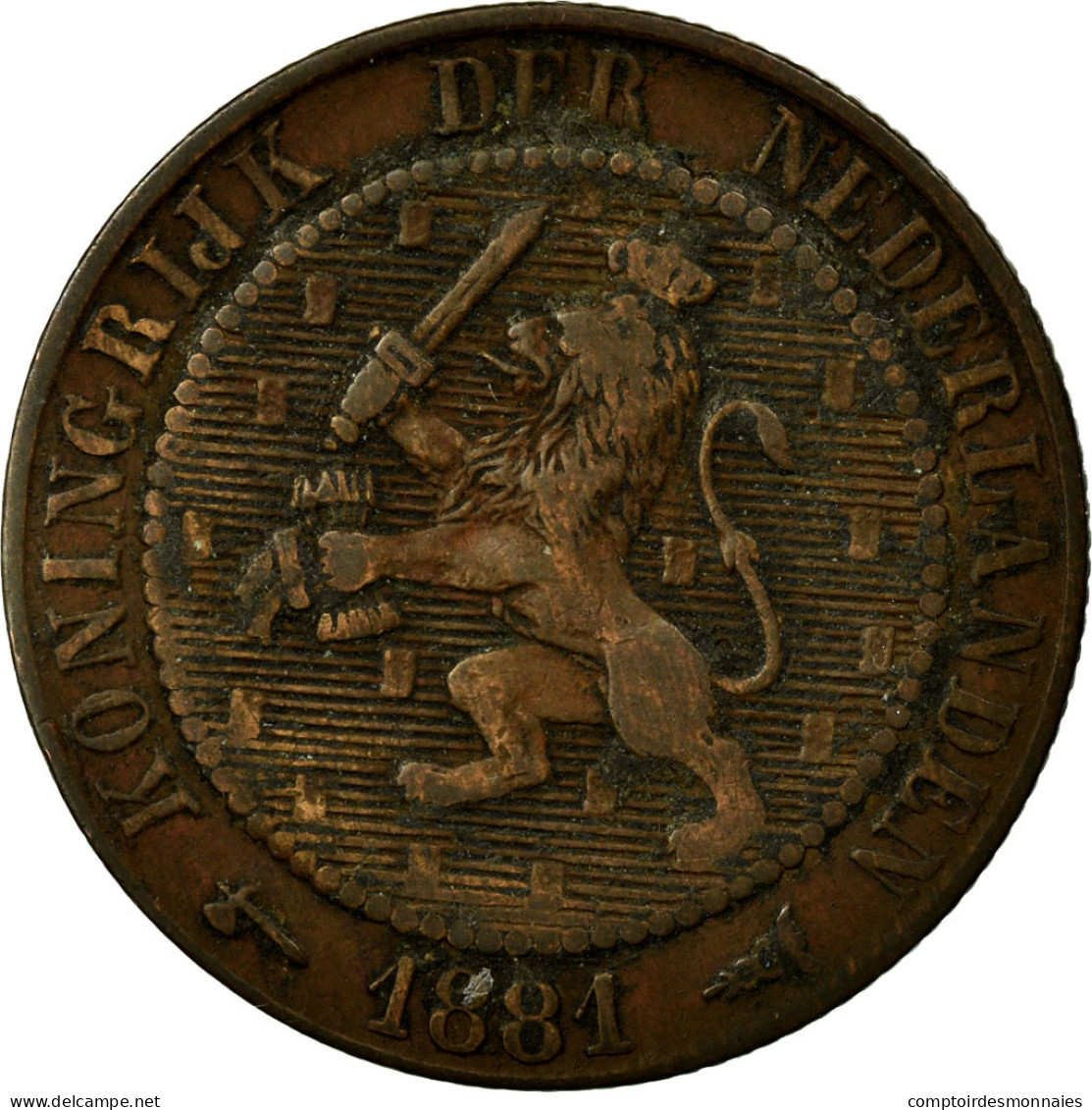 Monnaie, Pays-Bas, William III, 2-1/2 Cent, 1881, TB, Bronze, KM:108.1 - 1849-1890 : Willem III