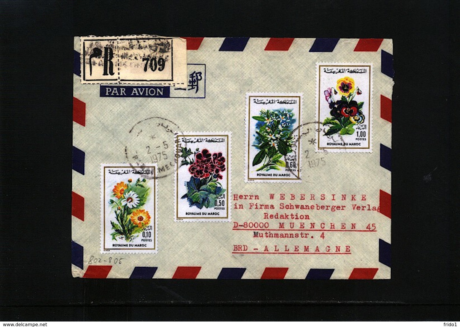 Morocco / Maroc 1975 Flowers Interesting Airmail Registered Letter - Morocco (1956-...)