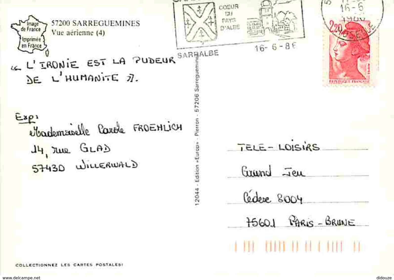 57 - Sarreguemines - Vue Générale Aérienne - Flamme Postale De Sarralbe - Voir Scans Recto-Verso - Sarreguemines