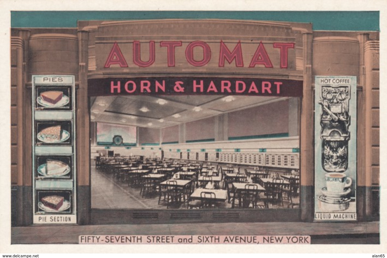 New York City, Horn & Hardart Automat Cafeteria Restaurant, C1920s/30s Vintage Lumitone Postcard - Bars, Hotels & Restaurants