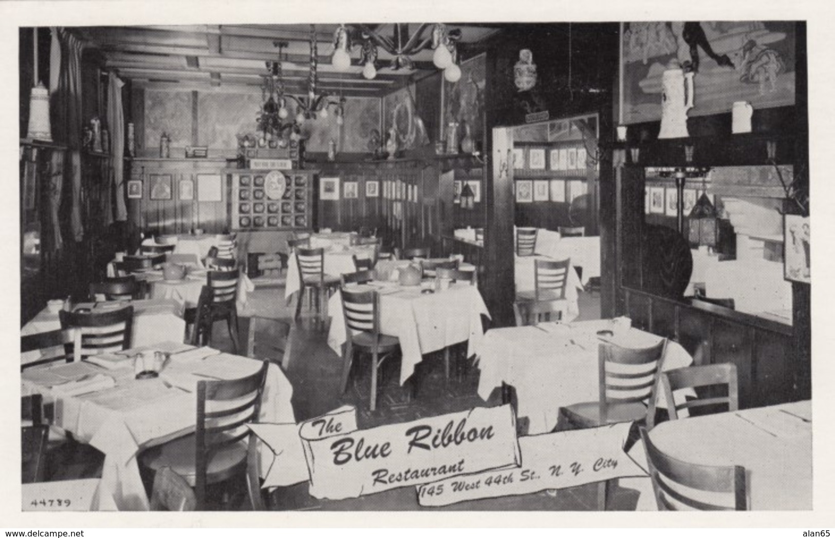 New York City, Blue Ribbon Restaurant Interior View, 145 W. 44th Street, C1920s/30s Vintage Postcard - Bars, Hotels & Restaurants