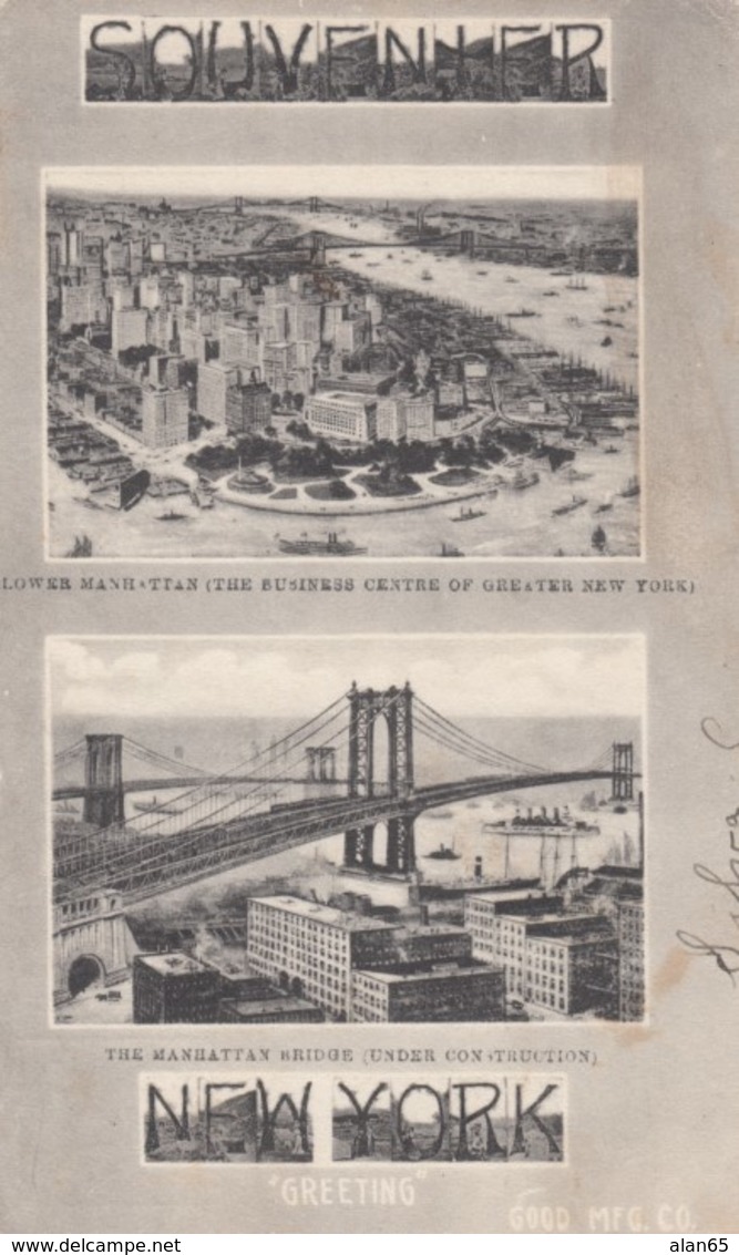 New York City, Souvenir Greetings From New York, Manhattan Bridge Under Construction, C1900s/10s Vintage Postcard - Manhattan