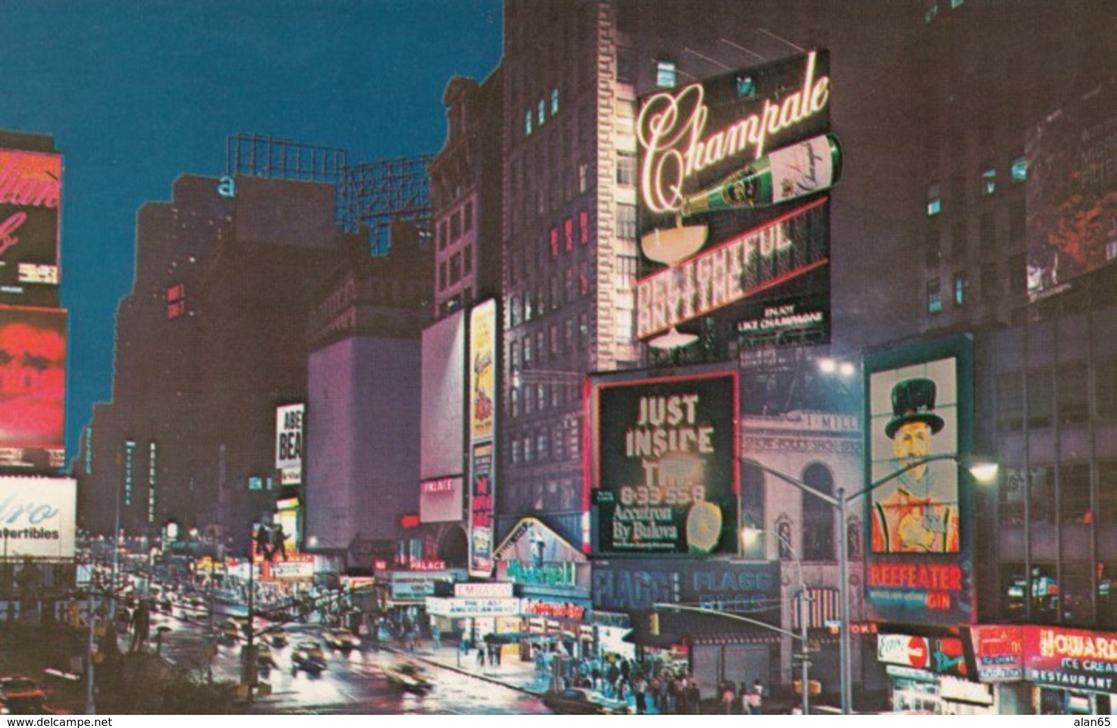 New York City, Times Square Night Street Scene, Advertisement Billboards Champale Wine, C1970s Vintage Postcard - Time Square