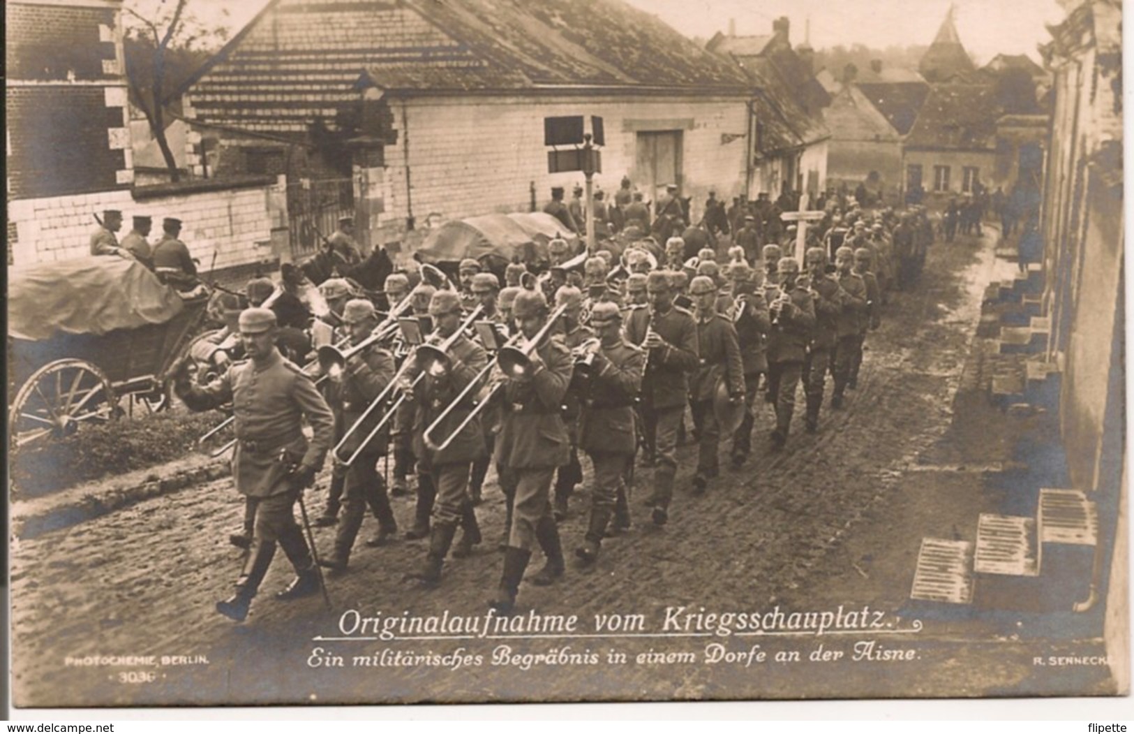 L200A472 - Fanfare, Funérailles Militaires, Armée Allemande, Village De L'Aisne - R.Senneke N°3036 - Personnages