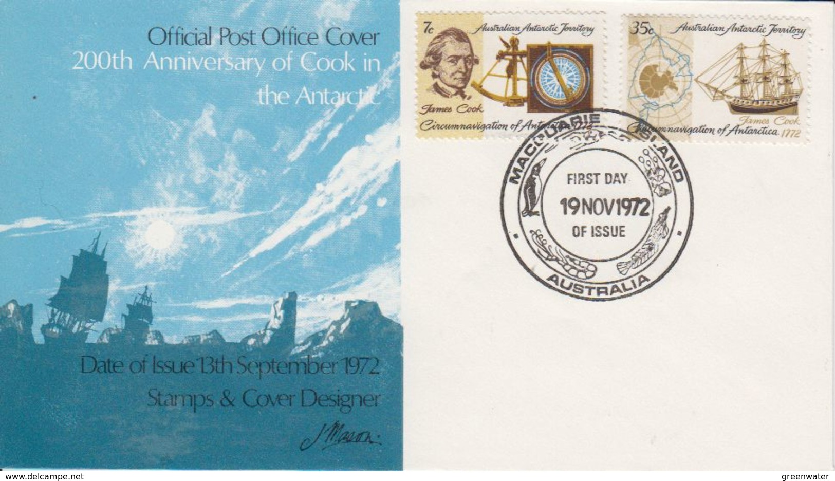 AAT 1972 200th Anniversary Of Cook In The Antarctic 2v  FDC Ca Macquarie Island  (41887) - FDC