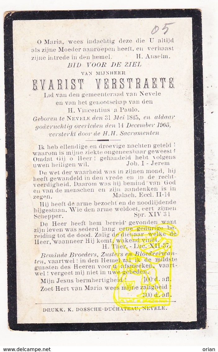 DP Gemeenteraadslid Evarist Verstraete ° Nevele Deinze 1845 † 1905 - Images Religieuses