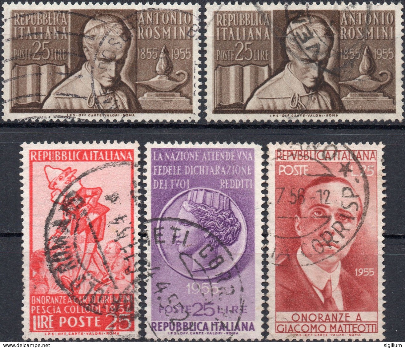 REPUBBLICA 1954/1955 - COLLODI, PINOCCHIO + REDDITI + GIACOMO MATTEOTTI + ANTONIO ROSMINI - 5 SERIE COMPLETE USATE - 1946-60: Usati