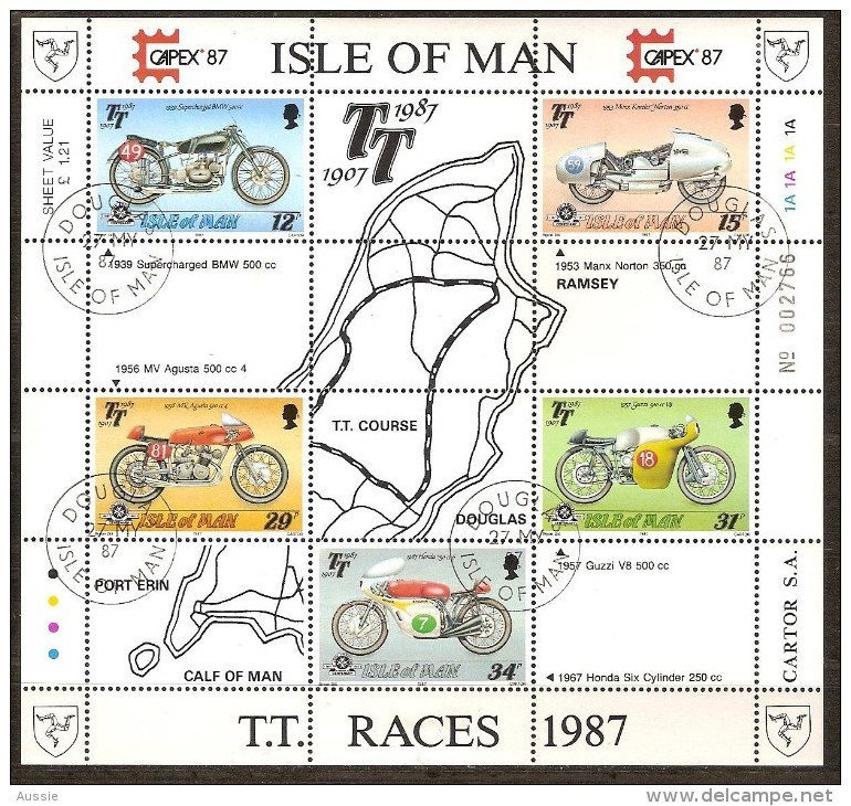 Île De Man 1987 Yvertn° Bloc 9 (°) Used Cote 9,00 Euro Motocyclistes - Man (Ile De)