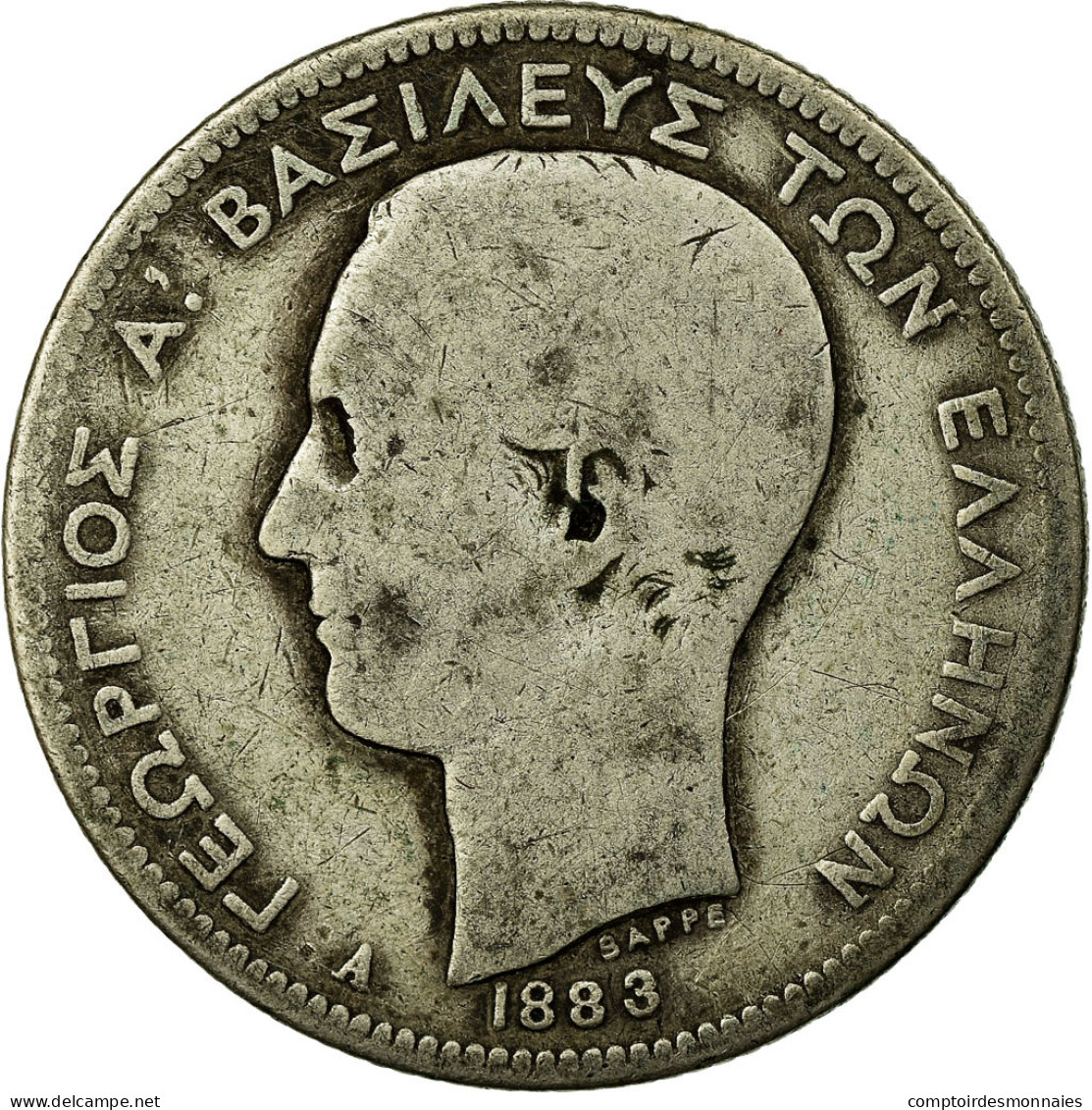 Monnaie, Grèce, George I, 2 Drachmai, 1883, Paris, B+, Argent, KM:39 - Grèce