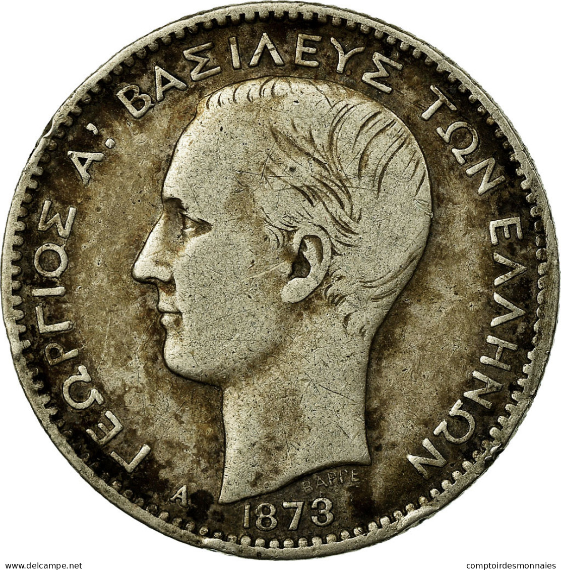 Monnaie, Grèce, George I, Drachma, 1873, Paris, TB+, Argent, KM:38 - Grèce