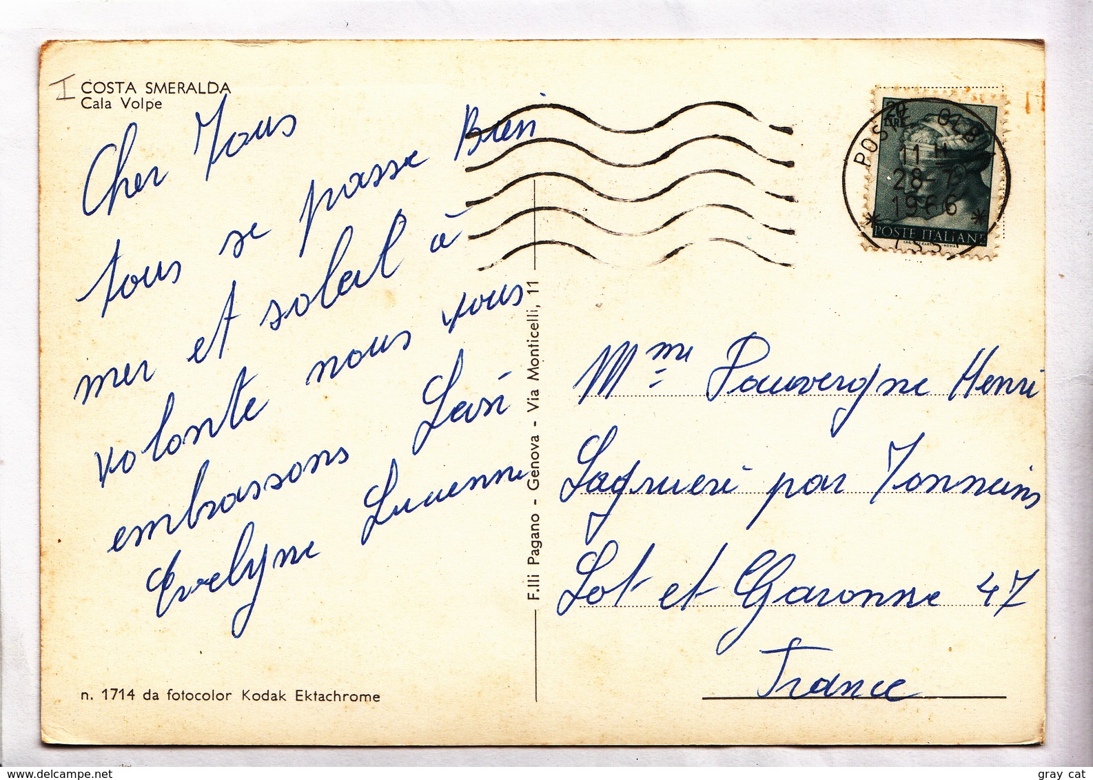 Italy, Italia, COSTA SMERALDA, Cala Volpe, 1966 Used Postcard [22920] - Sassari