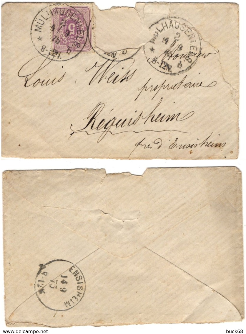 ALLEMAGNE REICH 31 (o) Brief Lettre Cover 1875 Cachets Mulhouse Mulhausen Ensisheim --> Réguisheim - Lettres & Documents