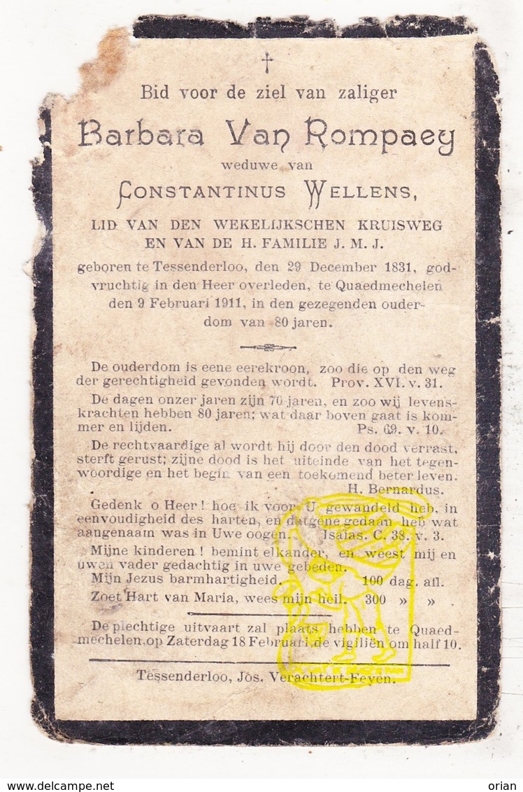 DP Barbara Van Rompaey ° Tessenderlo 1831 † Kwaadmechelen Ham 1911 X Const. Wellens - Images Religieuses