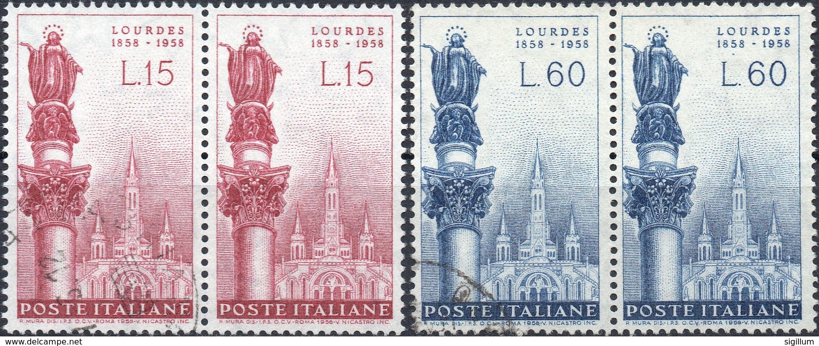 REPUBBLICA 1958 - LOURDES - 2 SERIE COMPLETE USATE - 1946-60: Usati