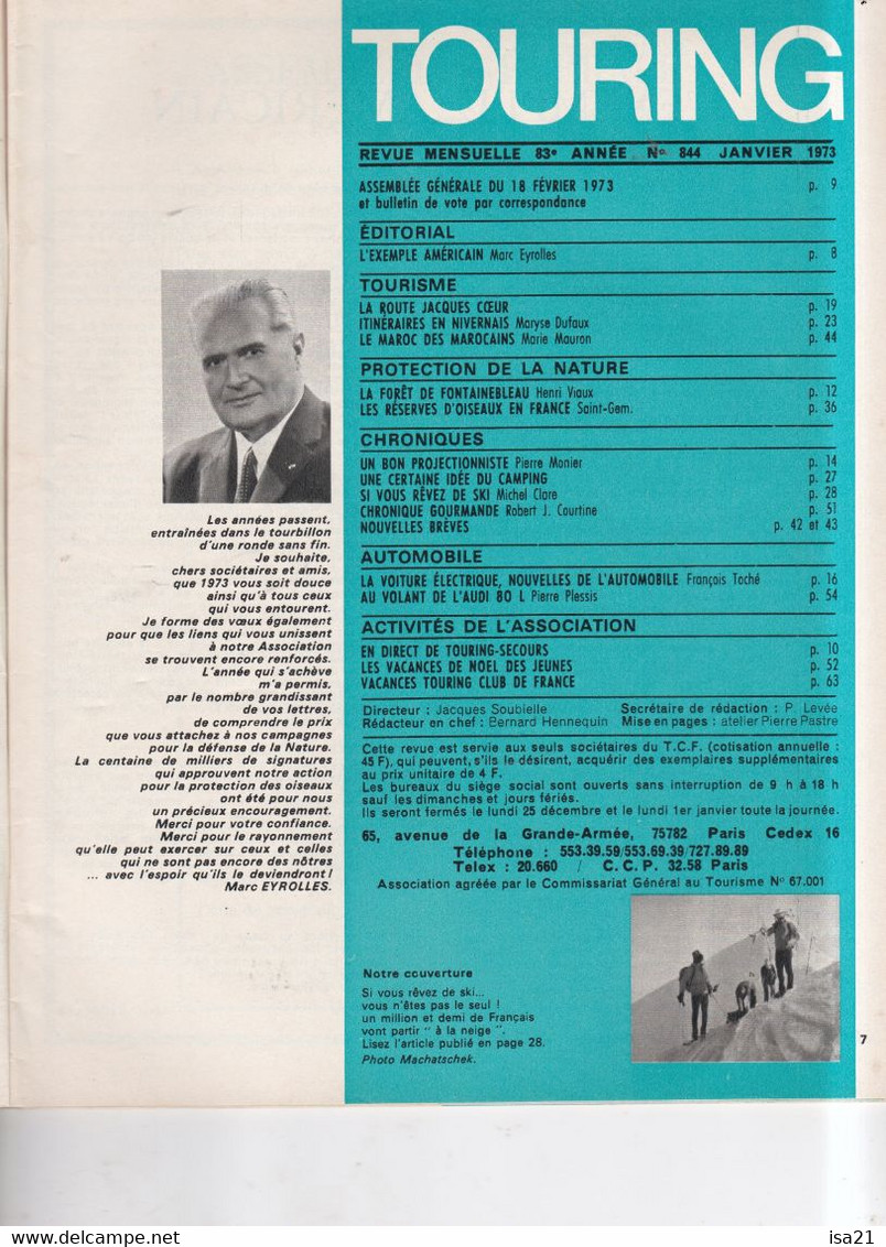 La Revue Du Touring Club 1973 Janvier, La Route Jacques Coeur, Nivernais, Le MAROC, Le Sommaire Est Scanné - Tourisme & Régions