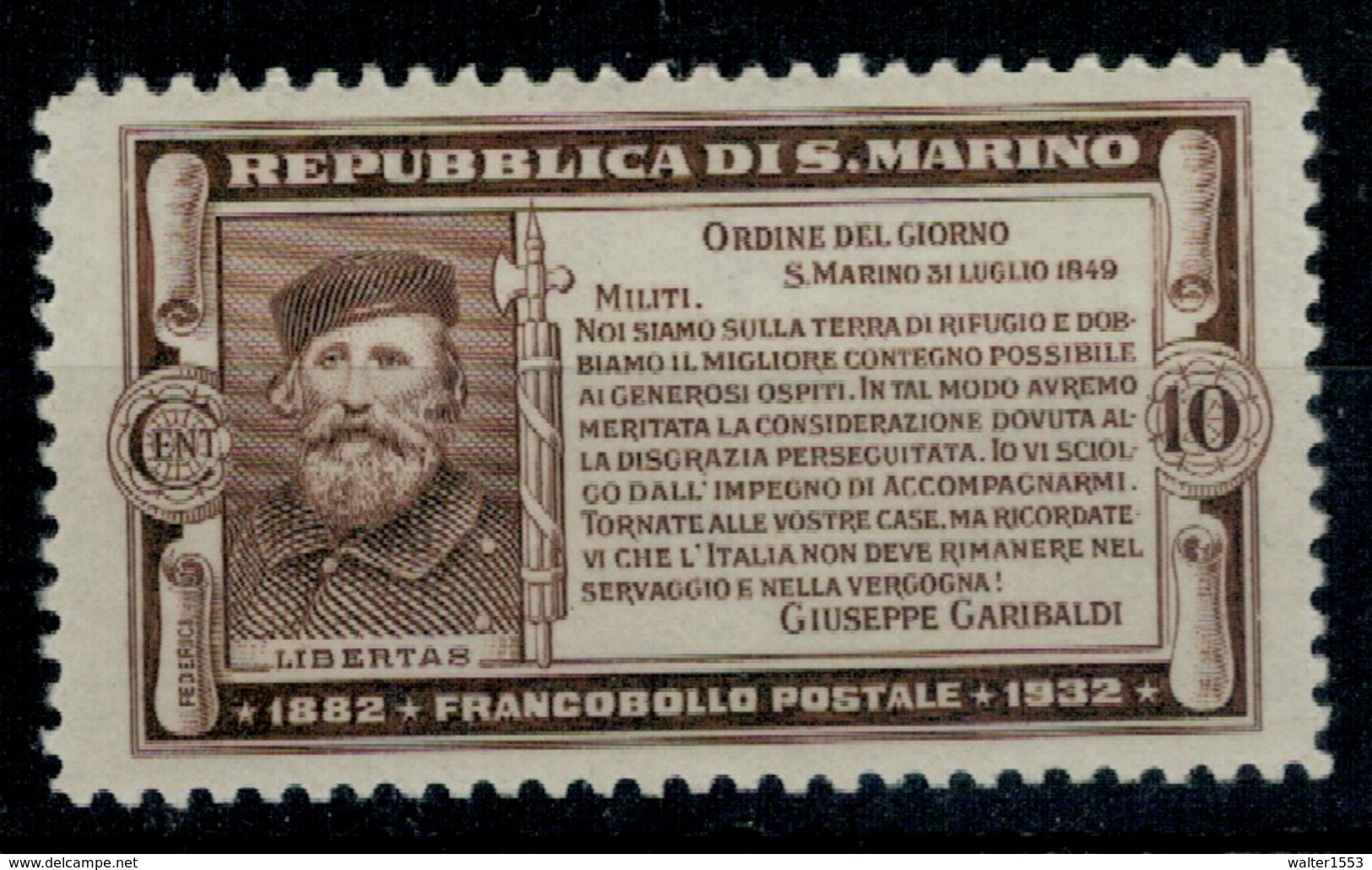 SAN MARINO 1932 Garibaldi 10 Cent Sass 168  MNH** - Nuovi