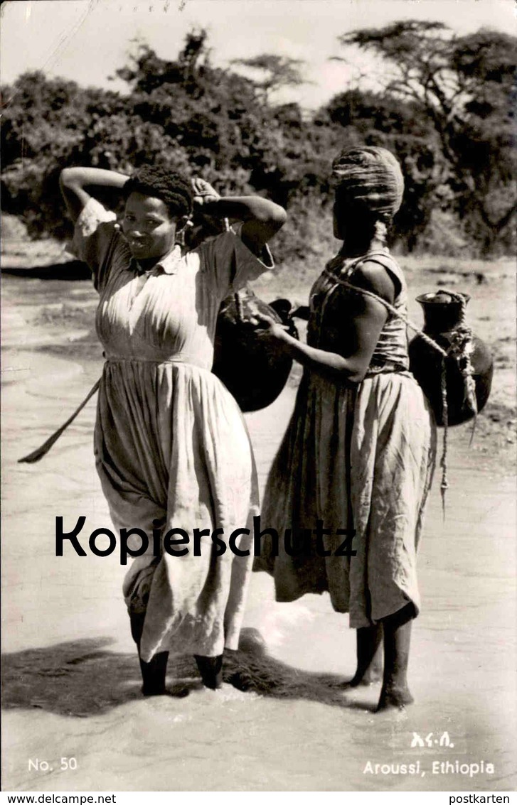 ALTE POSTKARTE AROUSSI ETHIOPIA WOMEN CARRYING WATER TYPES Tracht Traditional Costume Folklorique Postcard Ansichtskarte - Äthiopien