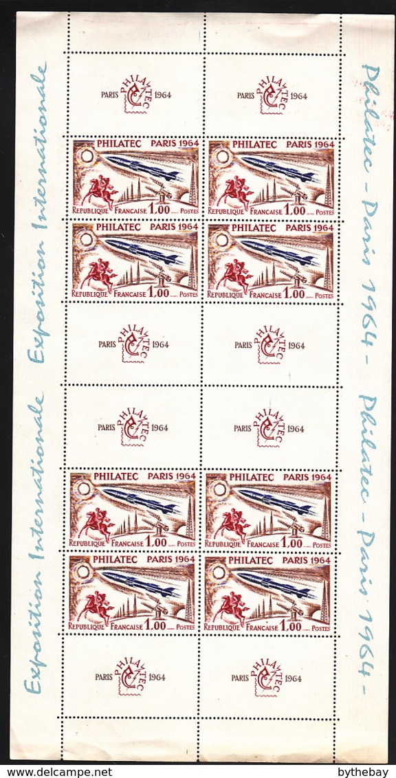 France 1964 MH Sc #1100 1fr Postrider, Rocket, Radar Philatec Paris 1964 Full Sheet - Ungebraucht