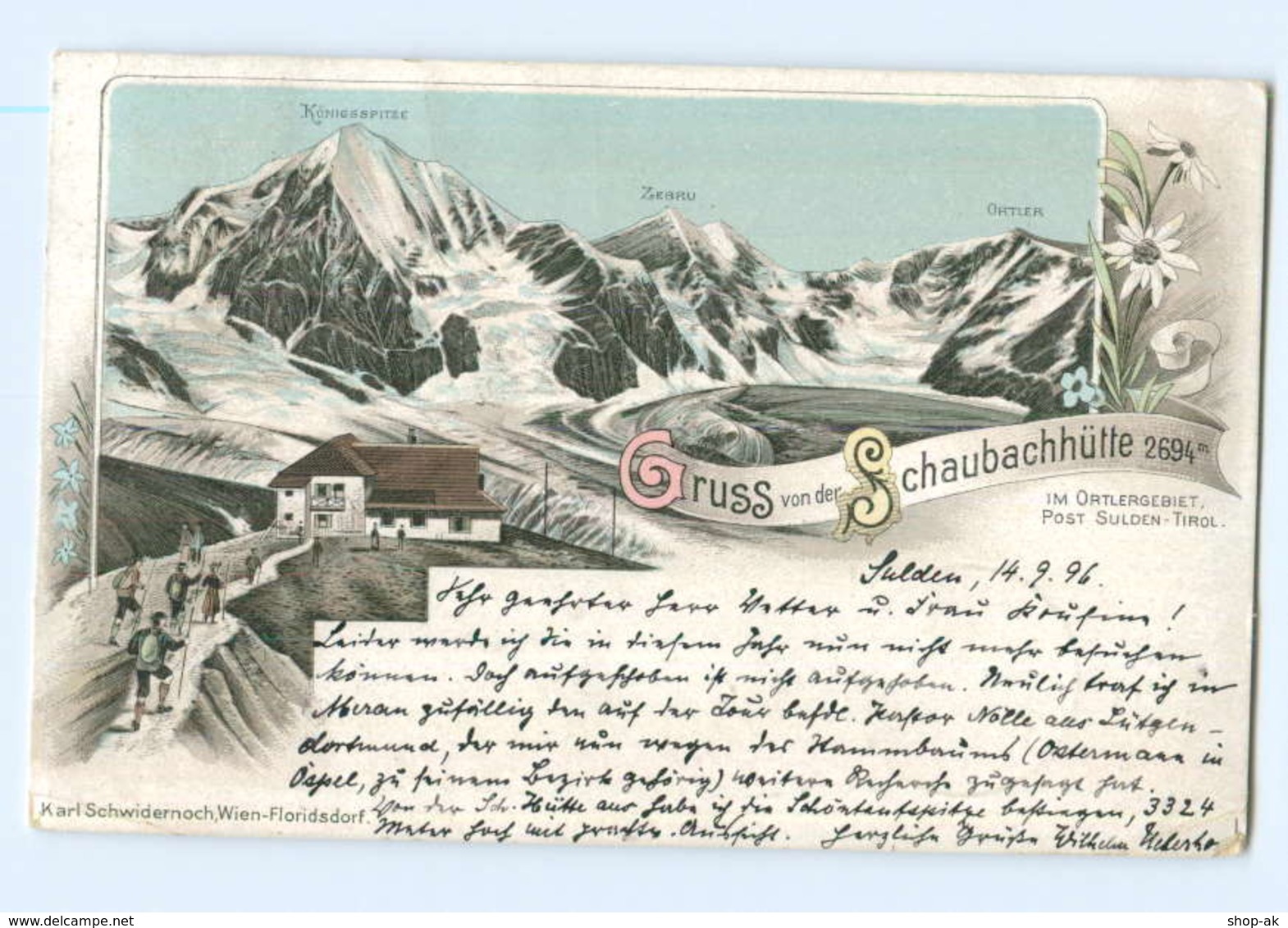 U2613/ Gruß Von Der Schaubachhütte  Ortlergebiet Südirol Litho AK 1898 Berghütte - Altri & Non Classificati