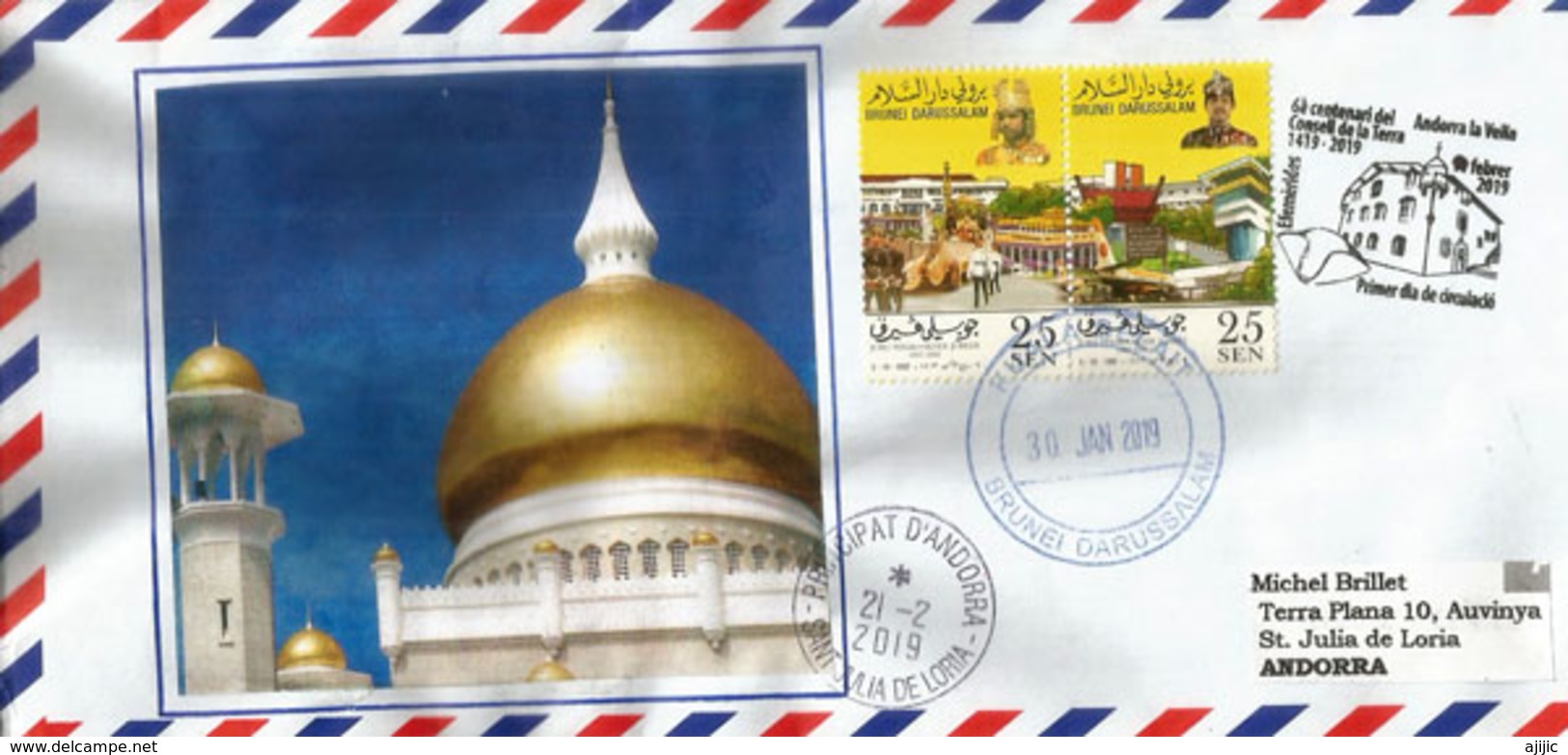 Omar Ali Saifuddien Mosque. Brunei Darussalam.Island Of Borneo., Letter From Brunei To Andorra,with Arrival Postmark - Brunei (1984-...)