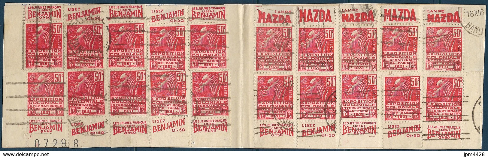 France Exposition 1931 N° 272 Oblitéré  20 Timbres Avec Bande Publicitaire Reconstitution De Carnet Non Contractuelle - Autres & Non Classés