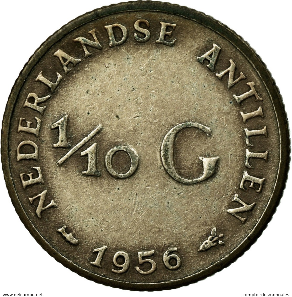 Monnaie, Netherlands Antilles, Juliana, 1/10 Gulden, 1956, TTB, Argent, KM:3 - Antilles Néerlandaises