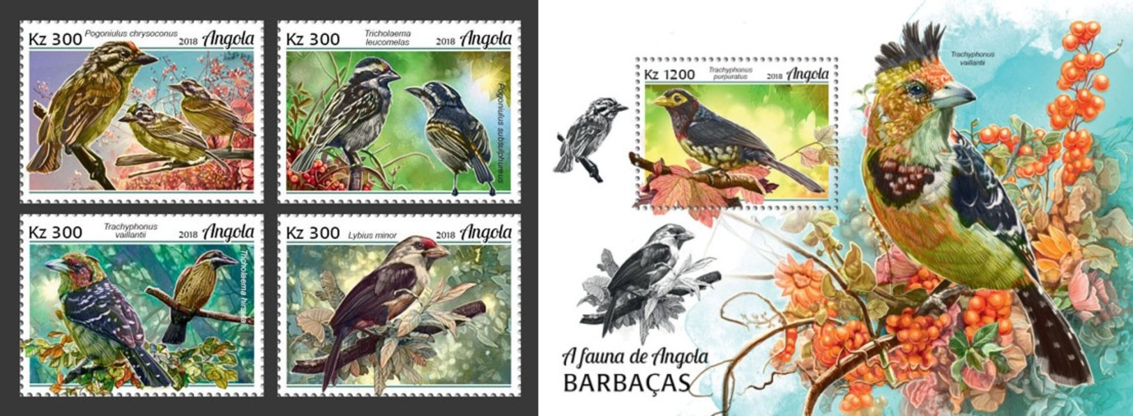 Z08 ANG18127ab Angola 2018 Birds Vogel Barbets MNH ** Postfrisch Set - Angola