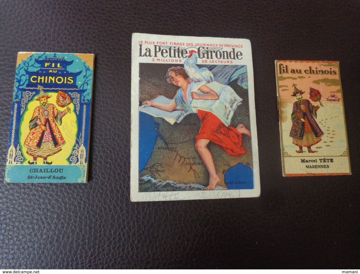 Lot Petits Calendriers Pub 1927-1928-1925-fil Au Chinois Marcel Tete Marennes-chaillou St Jean Angle-la Petite Gironde - Autres & Non Classés