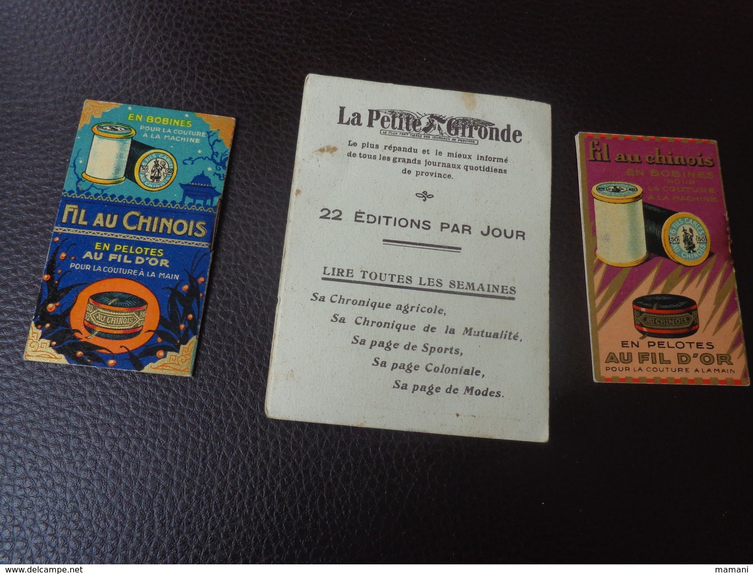 Lot Petits Calendriers Pub 1927-1928-1925-fil Au Chinois Marcel Tete Marennes-chaillou St Jean Angle-la Petite Gironde - Autres & Non Classés