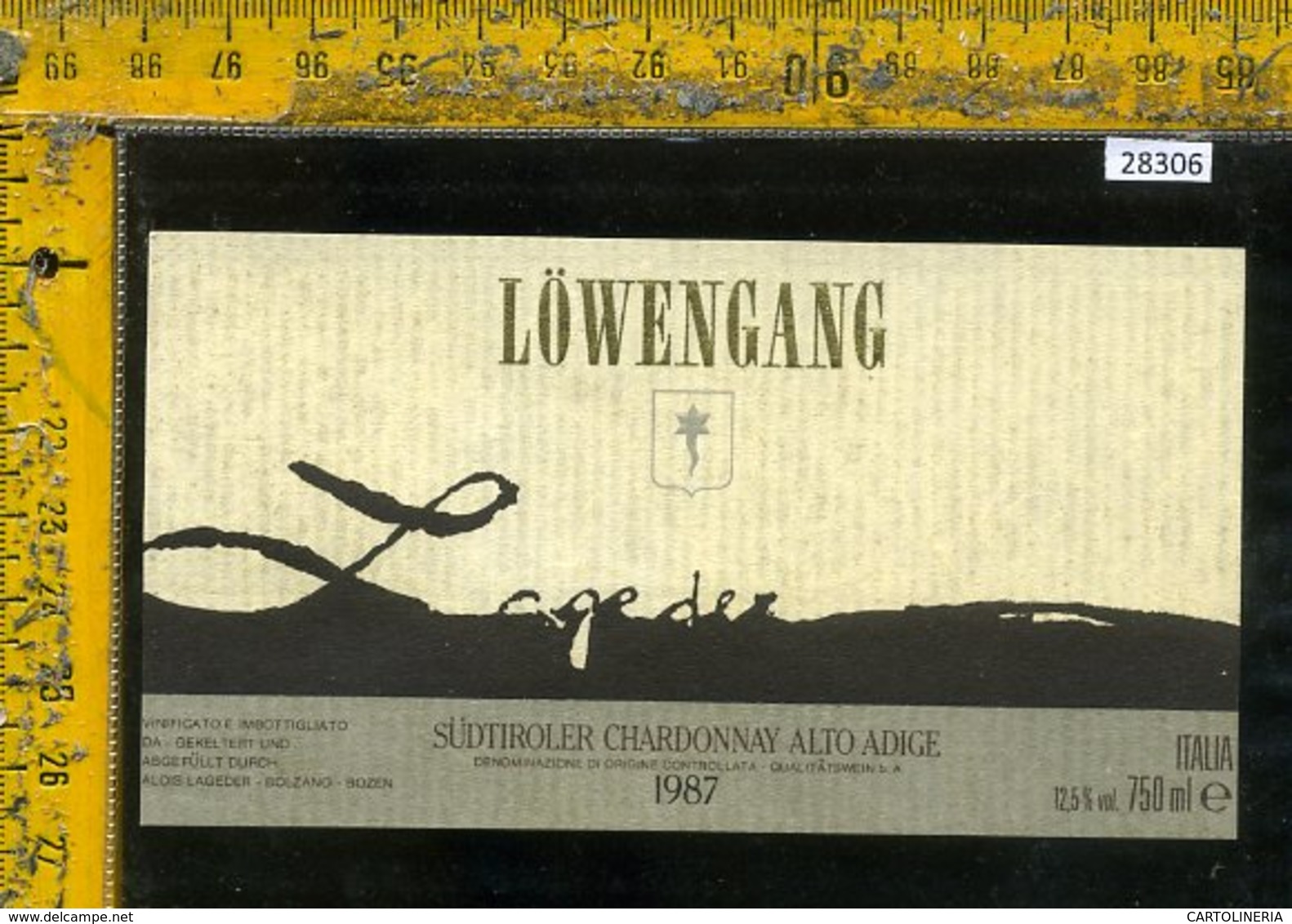 Etichetta Vino Liquore Chardonnay Lowengang 1987-Alto Adige BZ - Altri & Non Classificati