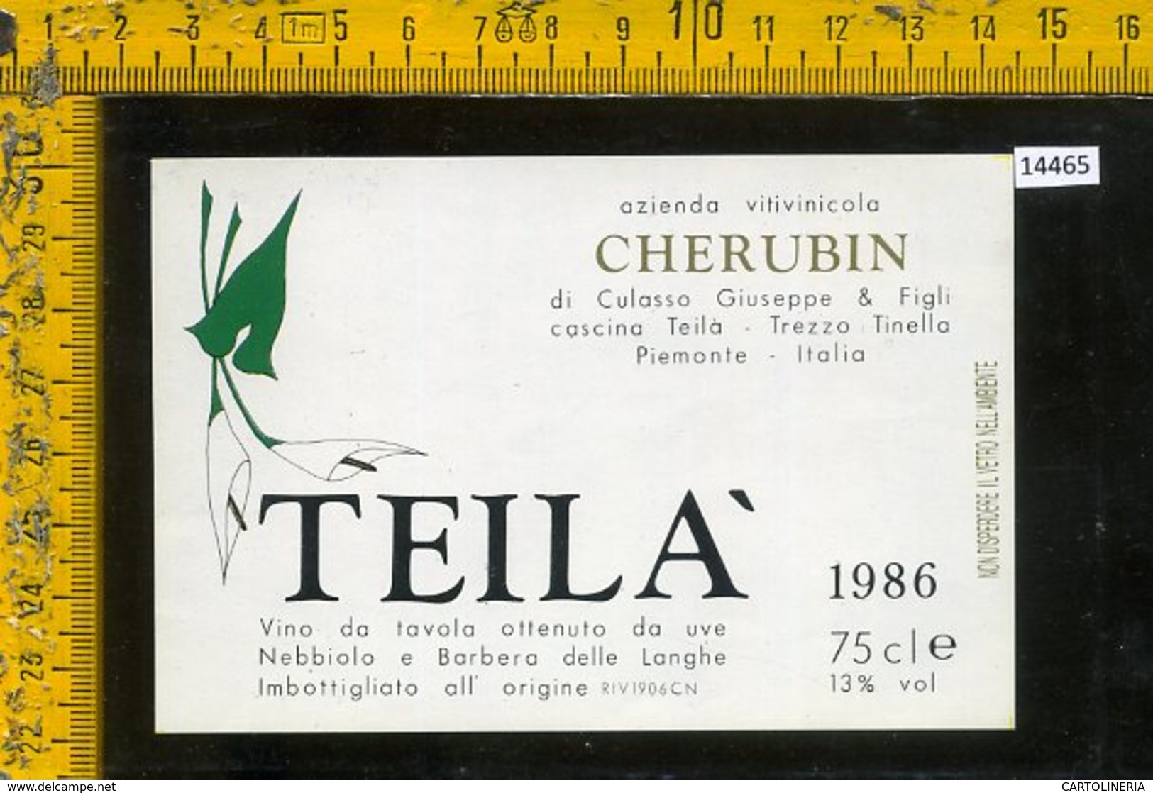 Etichetta Vino Liquore Teilà 1986 Vinicola Cherubin-Trezzo Tinella CN - Altri & Non Classificati