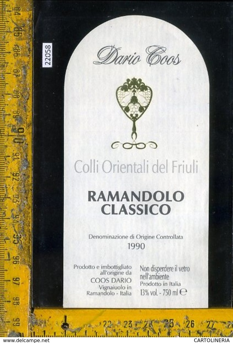 Etichetta Vino Liquore Ramandolo Classico Del Friuli 1990 Dario Coos-UD - Altri & Non Classificati