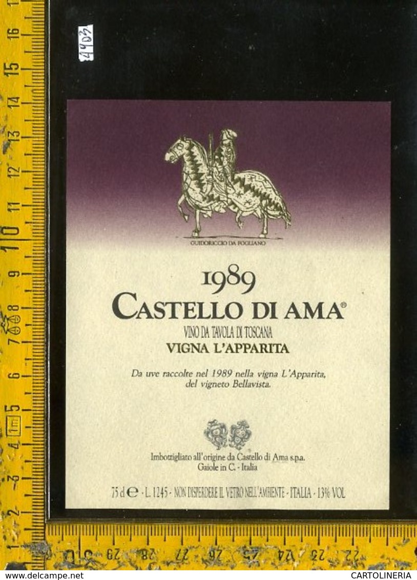 Etichetta Vino Liquore Castello Di Ama 1989 Vigna L'Apparita-Gaiole In C. - Altri & Non Classificati
