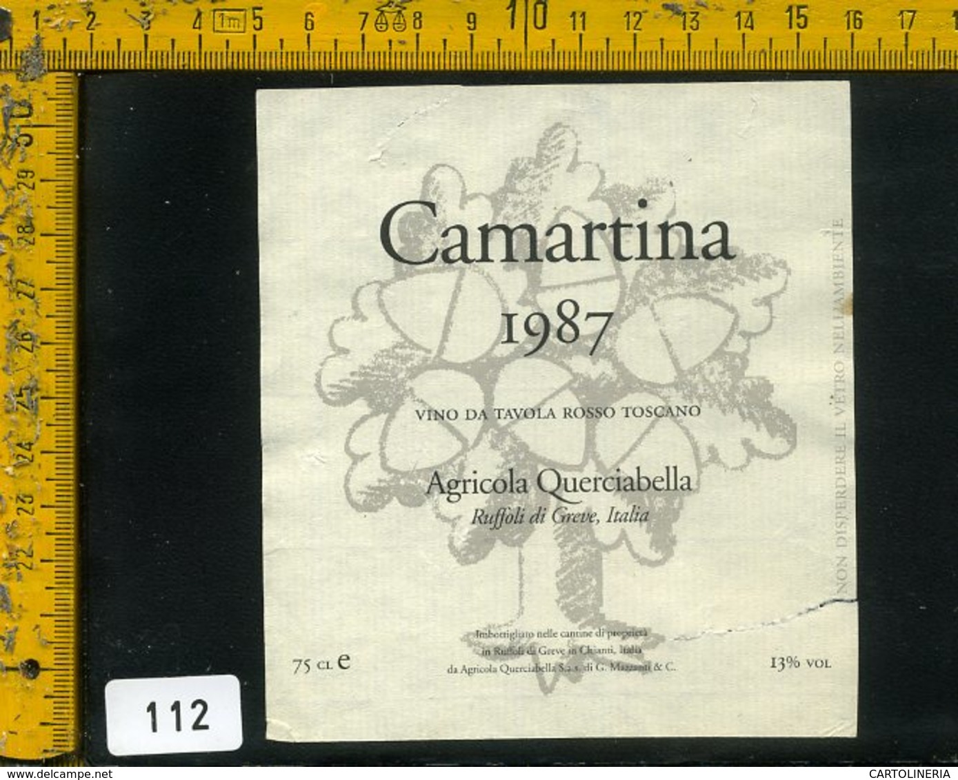 Etichetta Vino Liquore Camartina Rosso 1987 Querciabella-Ruffoli Di Greve In Chianti - Altri & Non Classificati