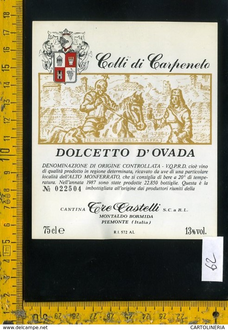 Etichetta Vino Liquore Dolcetto D'Ovada 1987 Tre Castelli-Montaldo Bormida AL - Altri & Non Classificati