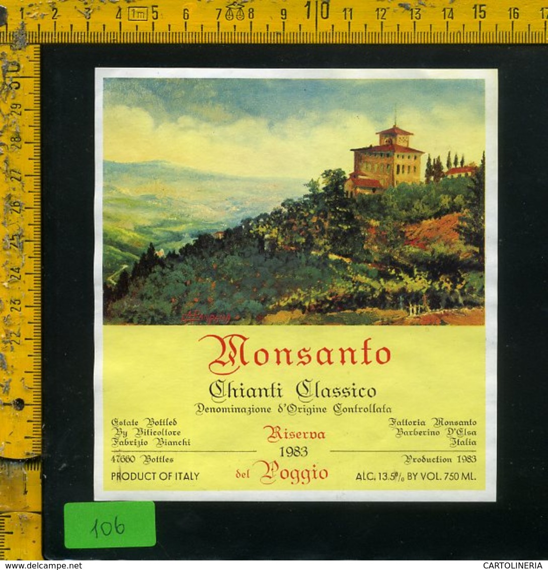 Etichetta Vino Liquore Chianti C. Monsanto 1983 Barberino D'Elsa FI - Altri & Non Classificati