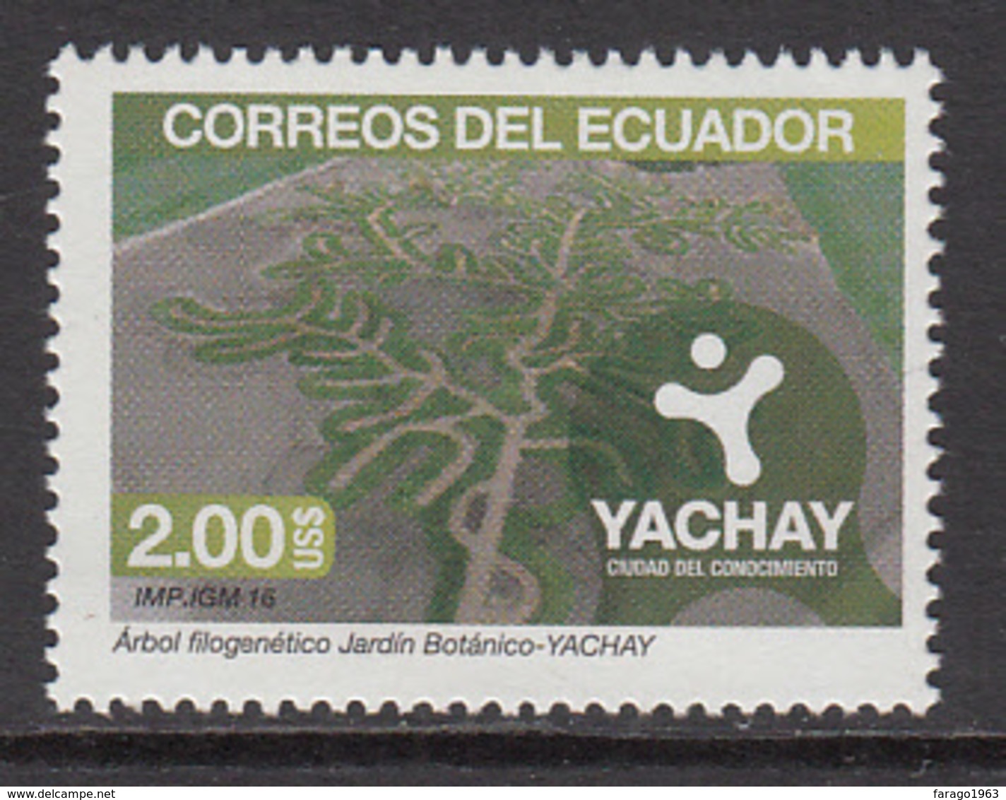 2016 Ecuador Yachay Environment Conservation  Complete Set Of 1 MNH - Ecuador