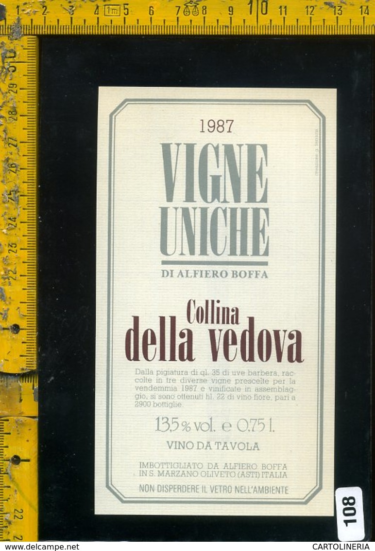 Etichetta Vino Liquore Vigne Uniche 1987 A. Boffa-S. Marzano Oliveto AT - Altri & Non Classificati