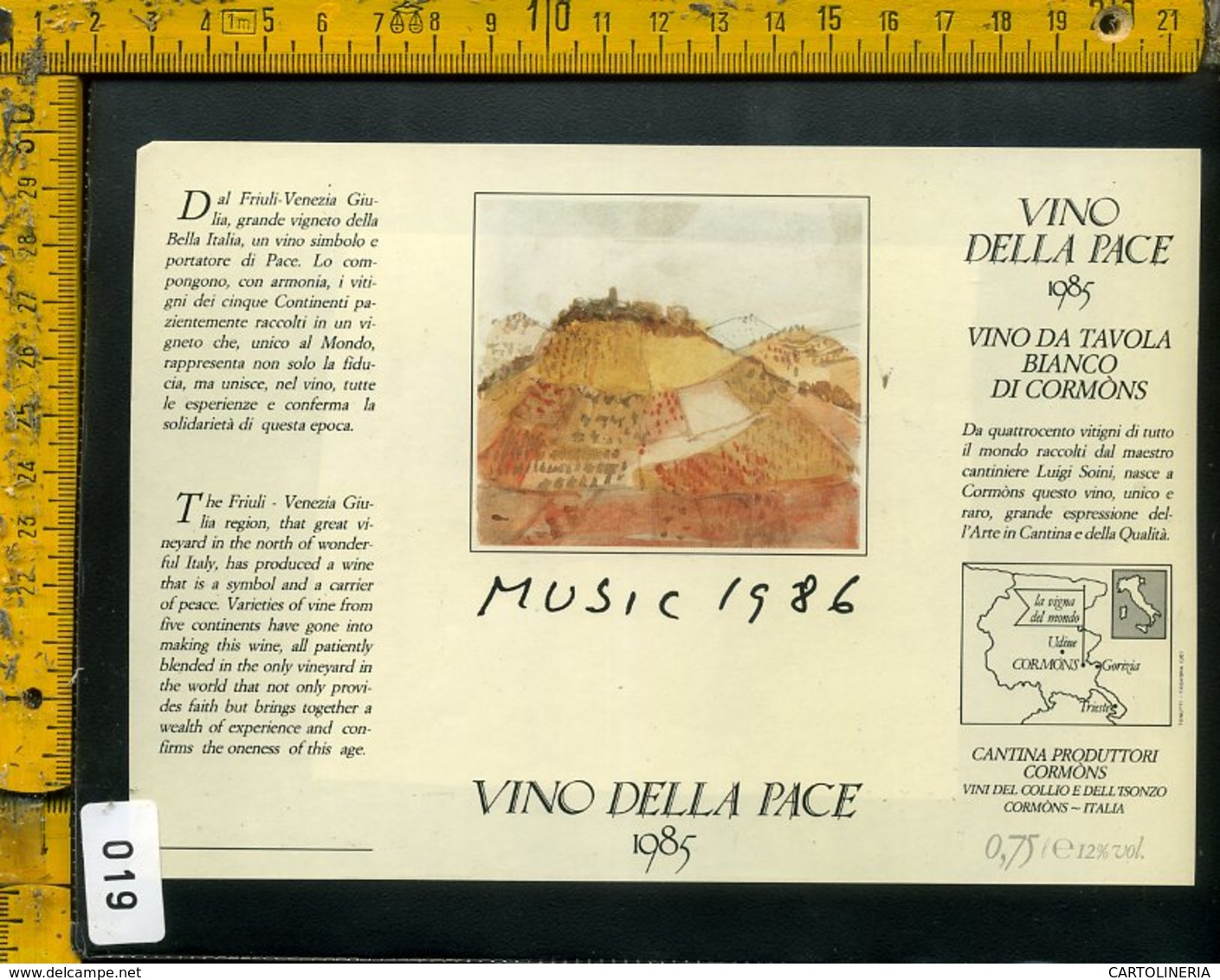 Etichetta Vino Liquore Vino Della Pace 1985 Music-Cormòns GO - Altri & Non Classificati