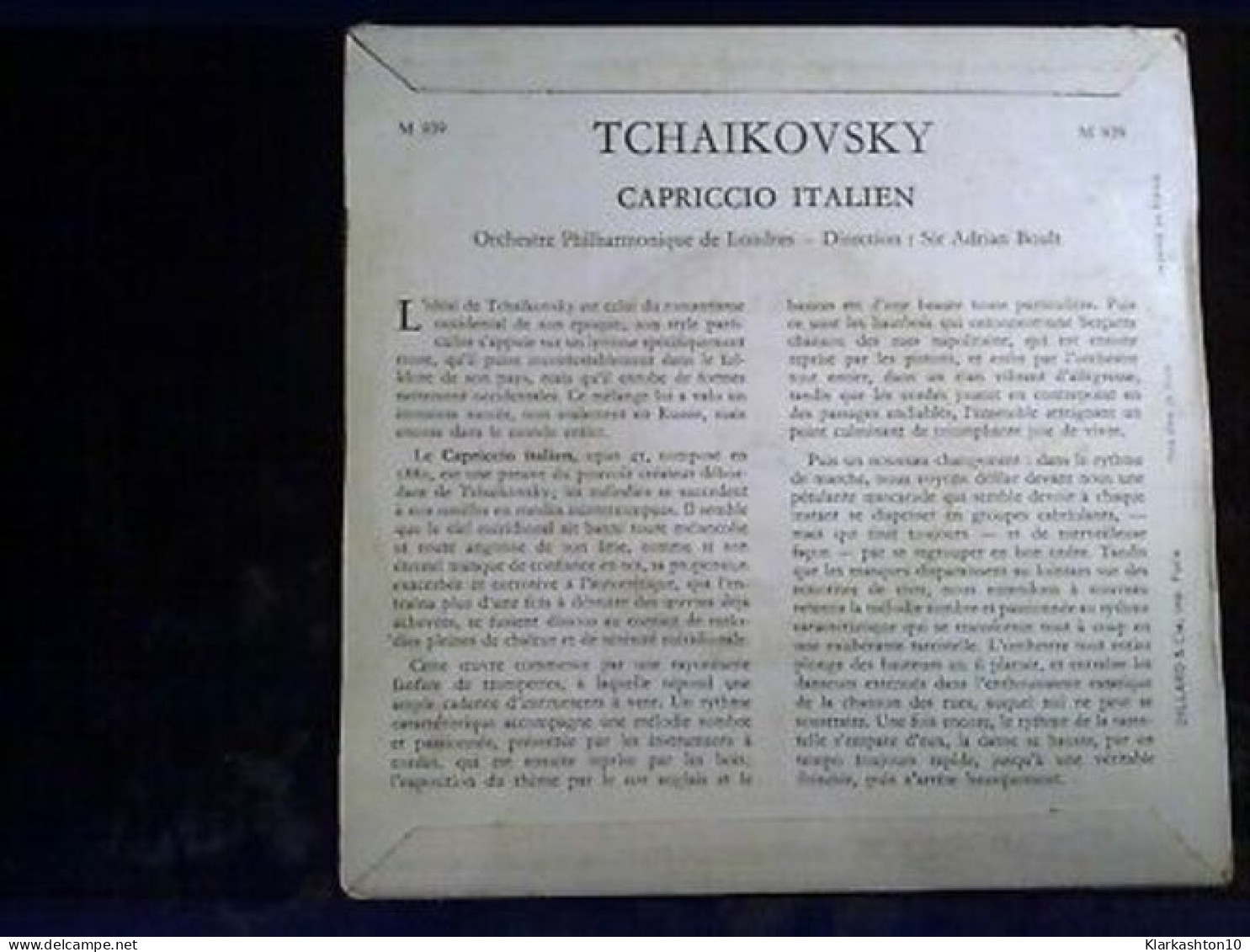 Tchaikovsky Capriccio Italien 45t Guilde Internationale Du Disque M 939-Boult - Unclassified