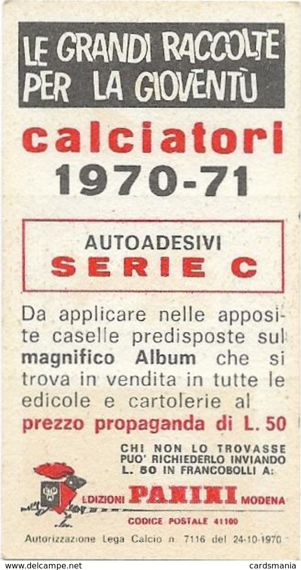 SCUDETTO SERIE C REGGIANA-ROVERETO-SEREGNO PANINI 1970/71 Nuovo Con Velina - Edizione Italiana