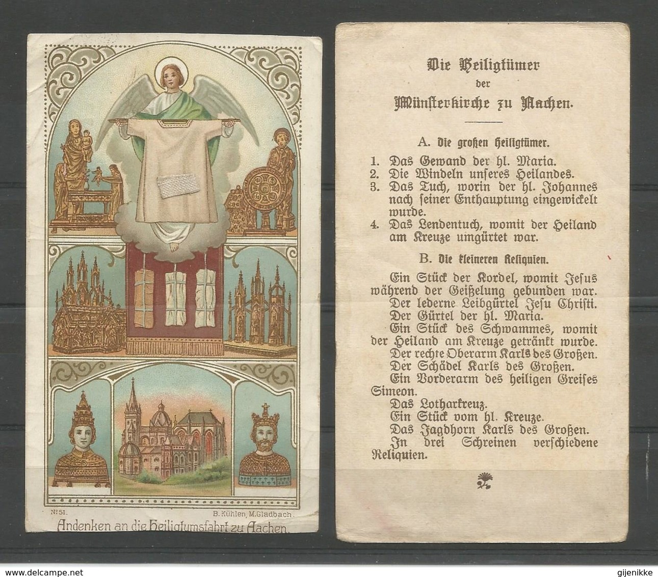 Holy Card.Reliek. Andenken An Die Heiligtumsfahrt Zu Aachen - Religion & Esotérisme