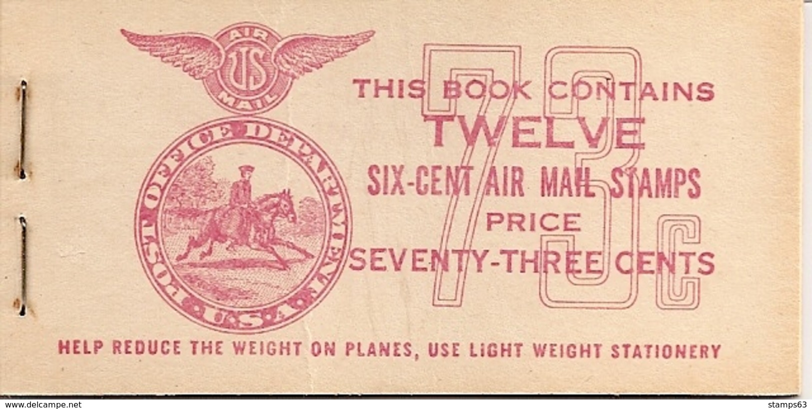 UNITED STATES (USA), 1949, Air Mail Booklet C3, 73c, Mi 0-59 - 1941-80