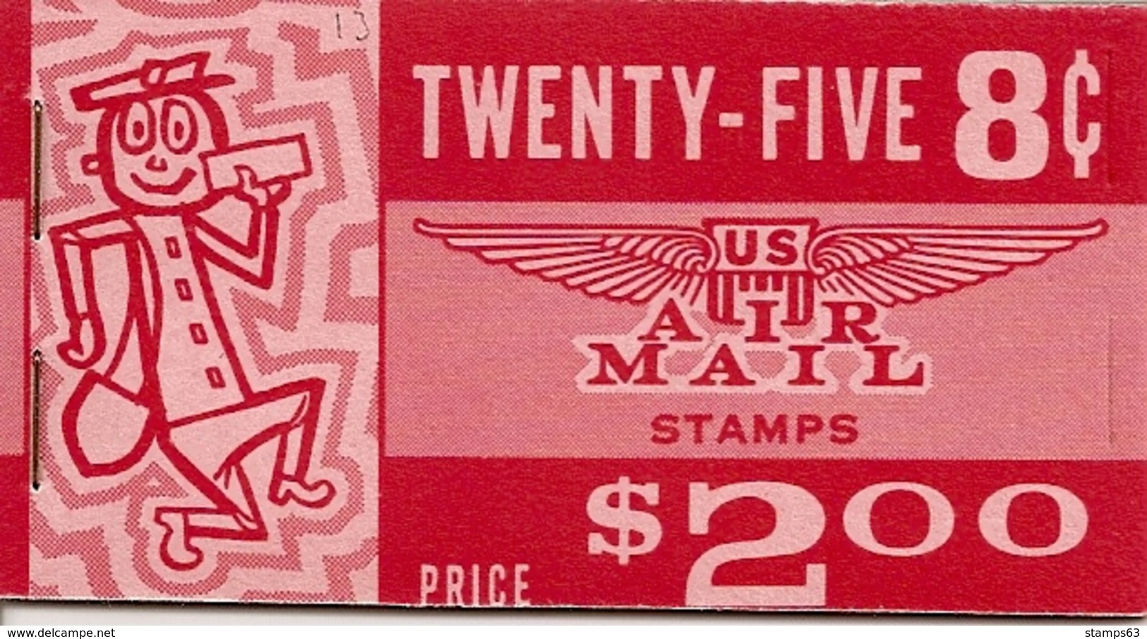UNITED STATES (USA), 1963, Air Mail Booklet C13, $ 2.00 Red, Mi 71b - 1941-80